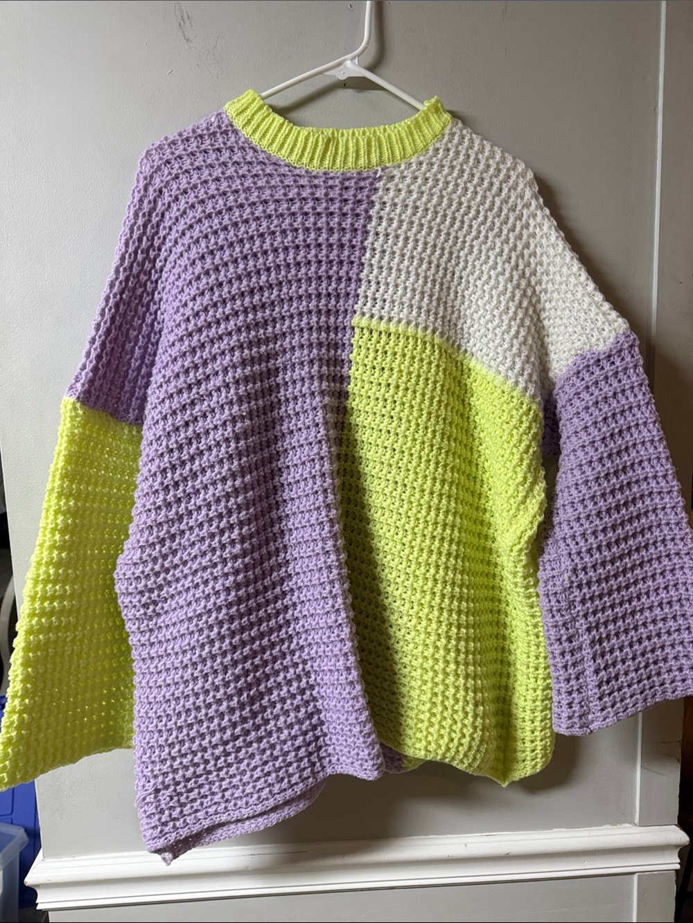 She + Sky Lavender, Neon Yellow & Cream Colorblock Knit Turtleneck Sweater
